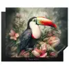 Toekan - Vogels - Bloemen - Planten - Tropisch Inductie beschermer vinyl 3mm groot -3d