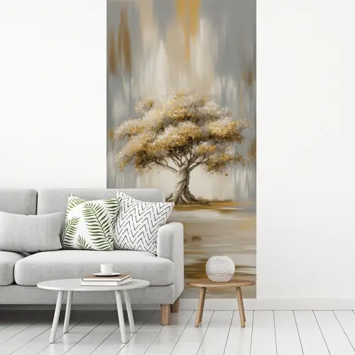 Boom - Bladeren - Abstract - Wit fotobehang vinyl groot -woonkamer