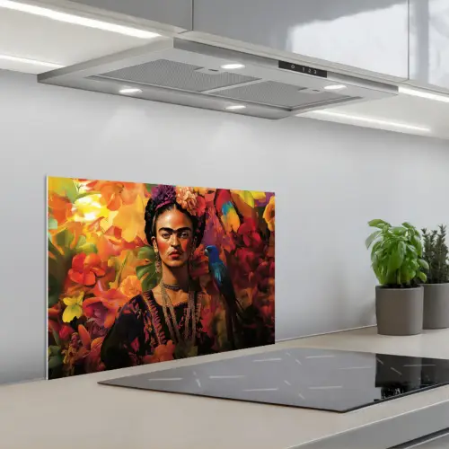 Vrouw - Bloemen - Papegaai - Schilderachtig keuken achterwand spatscherm klein -3d_schuin