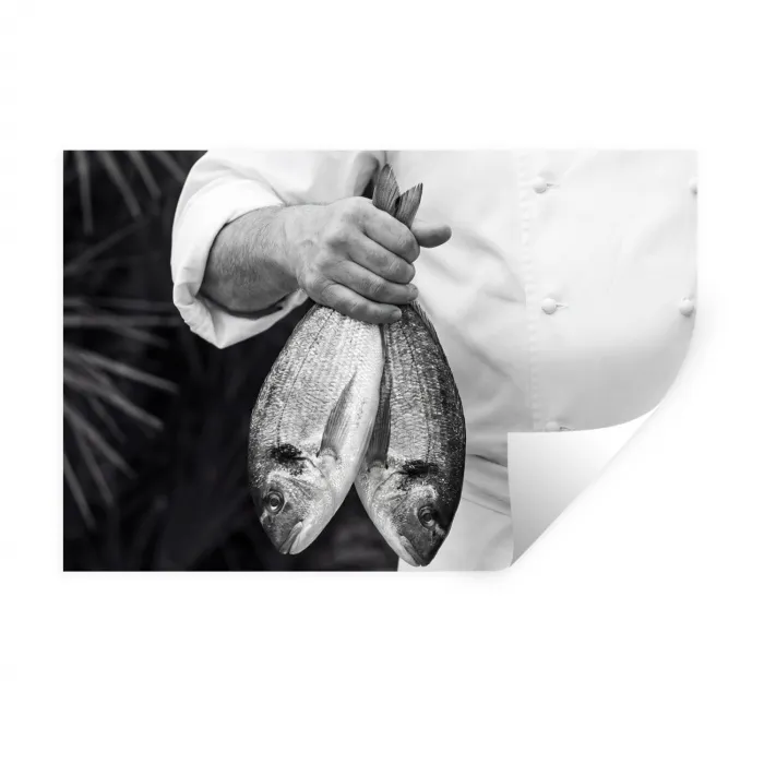 Vissen - Chef - Zwart - Wit Muursticker klein -3d