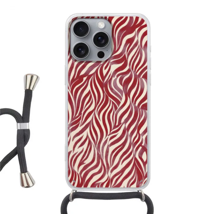 Golvende vormen - Abstract - Rood Hoesje iPhone 16 Pro Max met koord klein -3d