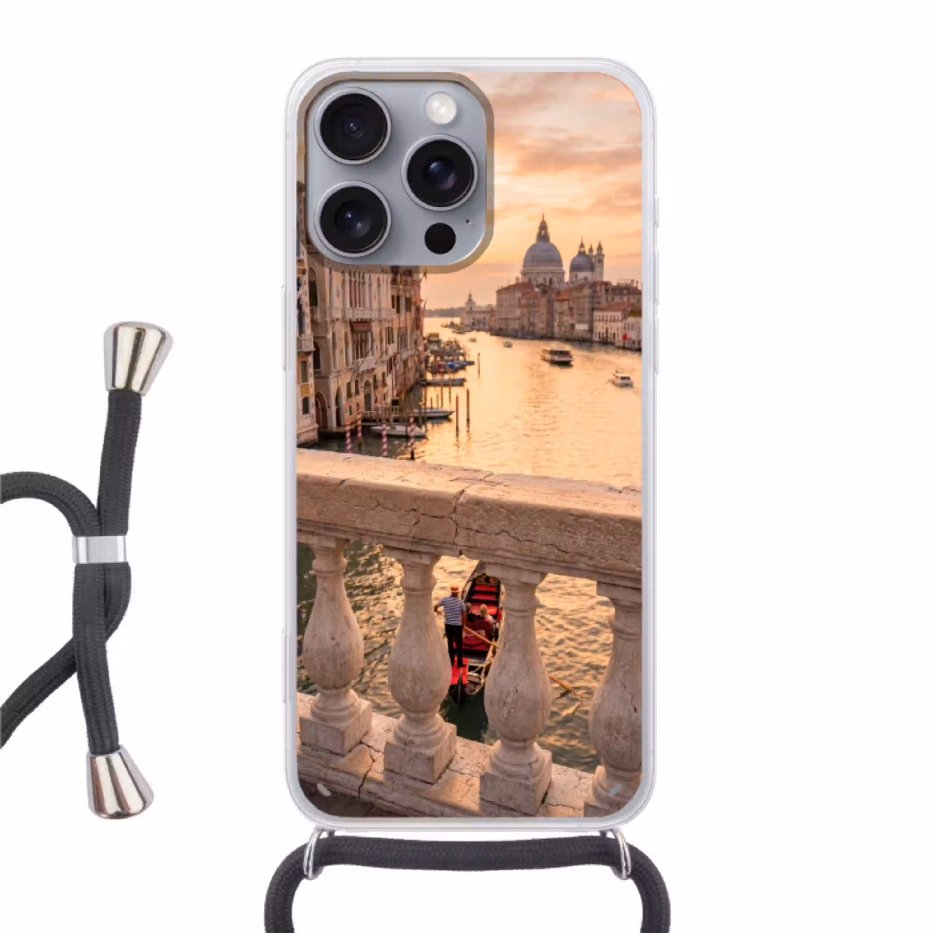 Stad - Venetië - Kanaal - Zonsopgang - Architectuur - Goud Hoesje iPhone 16 Pro Max met koord klein -3d