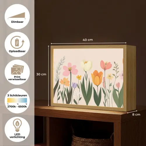 Pasteltinten - Bloemen - Illustratie Light Box met batterij (Wandlamp) middel -USP_websiteoverzichtNL
