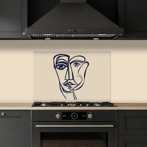 Minimalistisch - Lijnillustratie - Beige - Donkerblauw keuken achterwand spatscherm klein -sfeer1