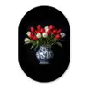 Rode - Bloemen - Tulpen - Vaas Wandcirkel Ovaal Glas middel -3d