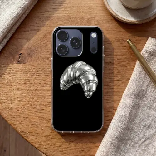 Croissant - Metaal - Zilver Telefoonhoesje iPhone 17 Pro klein -sfeer1