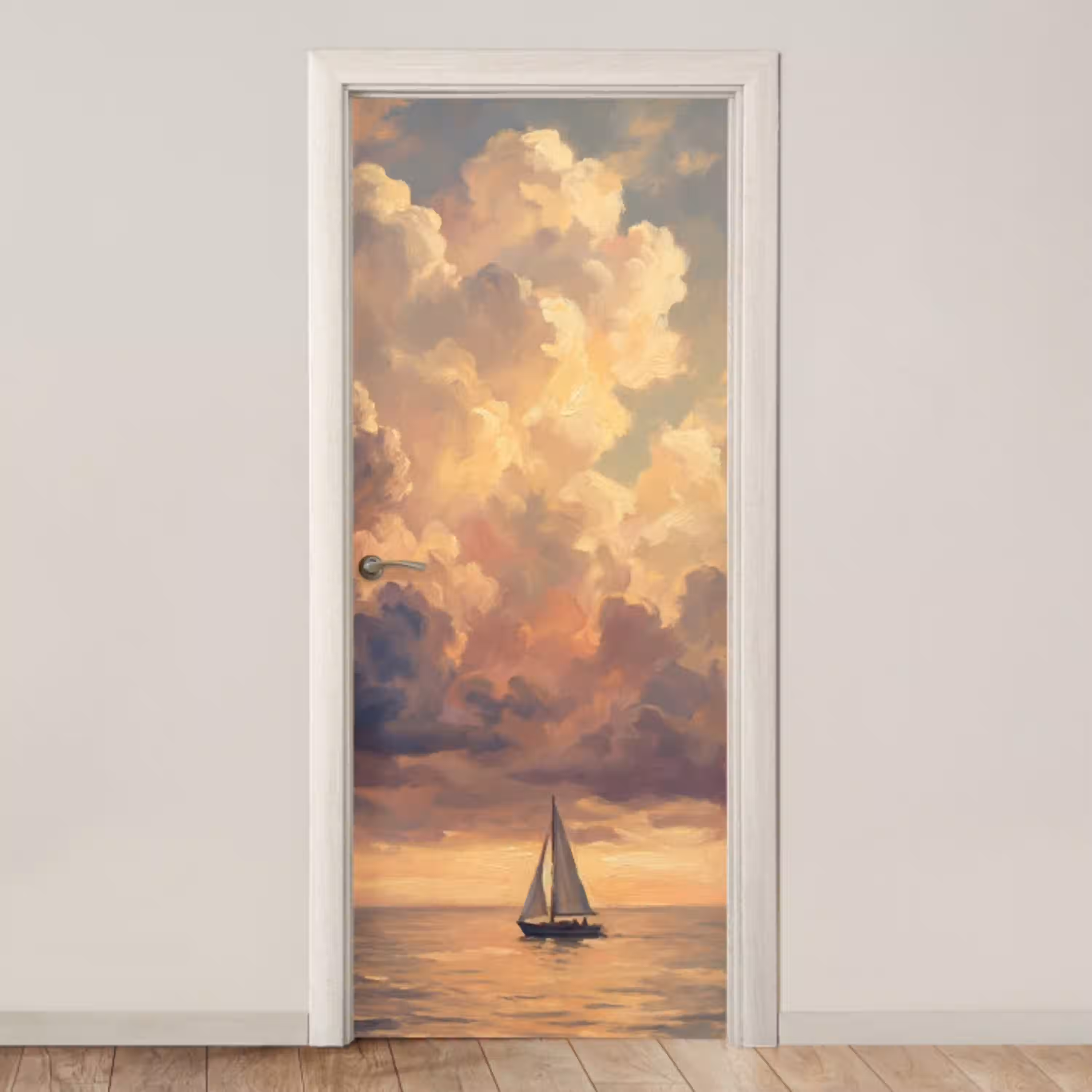 Boot - Zonsondergang - Zee - Natuur - Goud deurposter klein -3d_beige