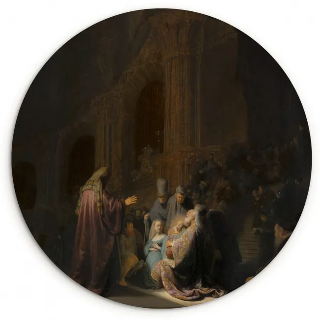 Het loflied van Simeon - Schilderij van Rembrandt van Rijn Wandcirkel kunststof plaat 5mm dik klein -3d