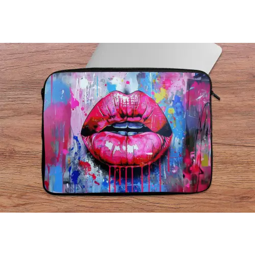 Graffiti - Lippen - Felroze - Geschilderd laptophoes neopreen klein -tafel