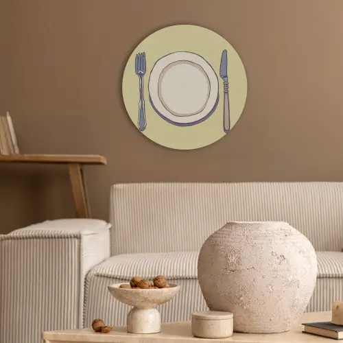 Illustratie - Bord - Bestek - Beige Akoestische PET Vilt - Rond klein -sfeer1