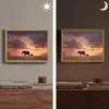 Olifanten - Grasland - Zonsondergang Light Box met batterij (Wandlamp) middel -sfeer3