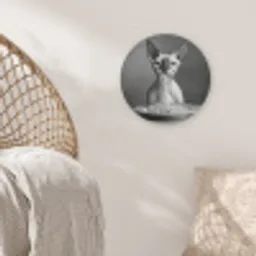 Sphynx - Kat - Dieren - Humor - Spaghetti - Zwart Wit Akoestische PET Vilt - Rond klein -sfeer4