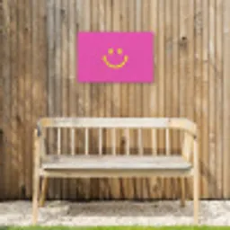 Smiley - Vrolijk - Roze Tuinposter op houten frame 2 cm dik klein -sfeer4