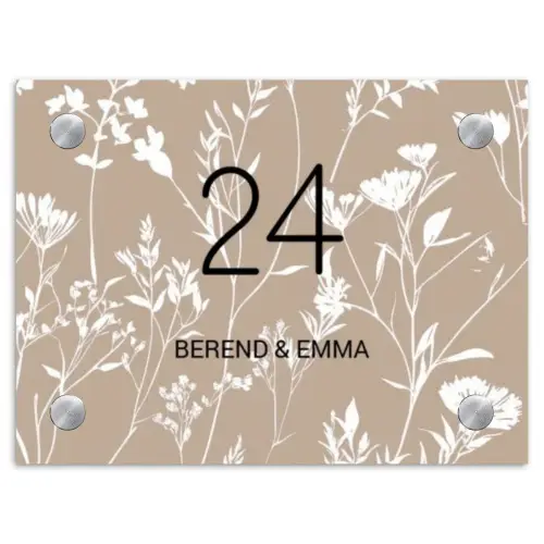 Beige bloemmotief - Klassiek Naambord Rechthoek middel -3d