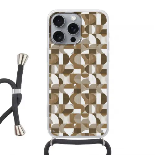 Abstract - Retro - Bruin Hoesje iPhone 16 Pro Max met koord klein 804 -3d