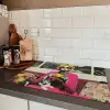 Vrouw - Kat - Bloemen - Kopje - Retro Inductie beschermer vinyl 3mm klein -sfeer3