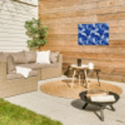 Palmblad - Patroon - Blauw Tuinposter op houten frame 2 cm dik klein 845 -sfeer2