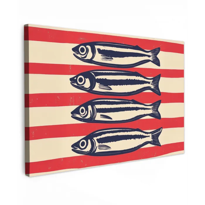Sardines - Rood en beige strepen canvas 2cm klein -z3d