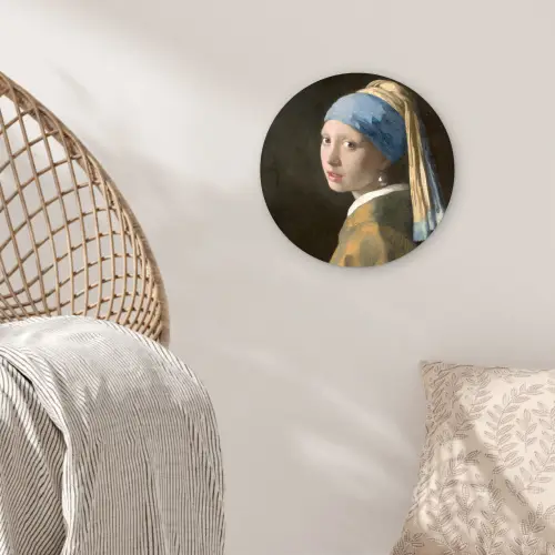Meisje met de Parel - Schilderij van Johannes Vermeer Wandcirkel kunststof plaat 5mm dik klein -sfeer5