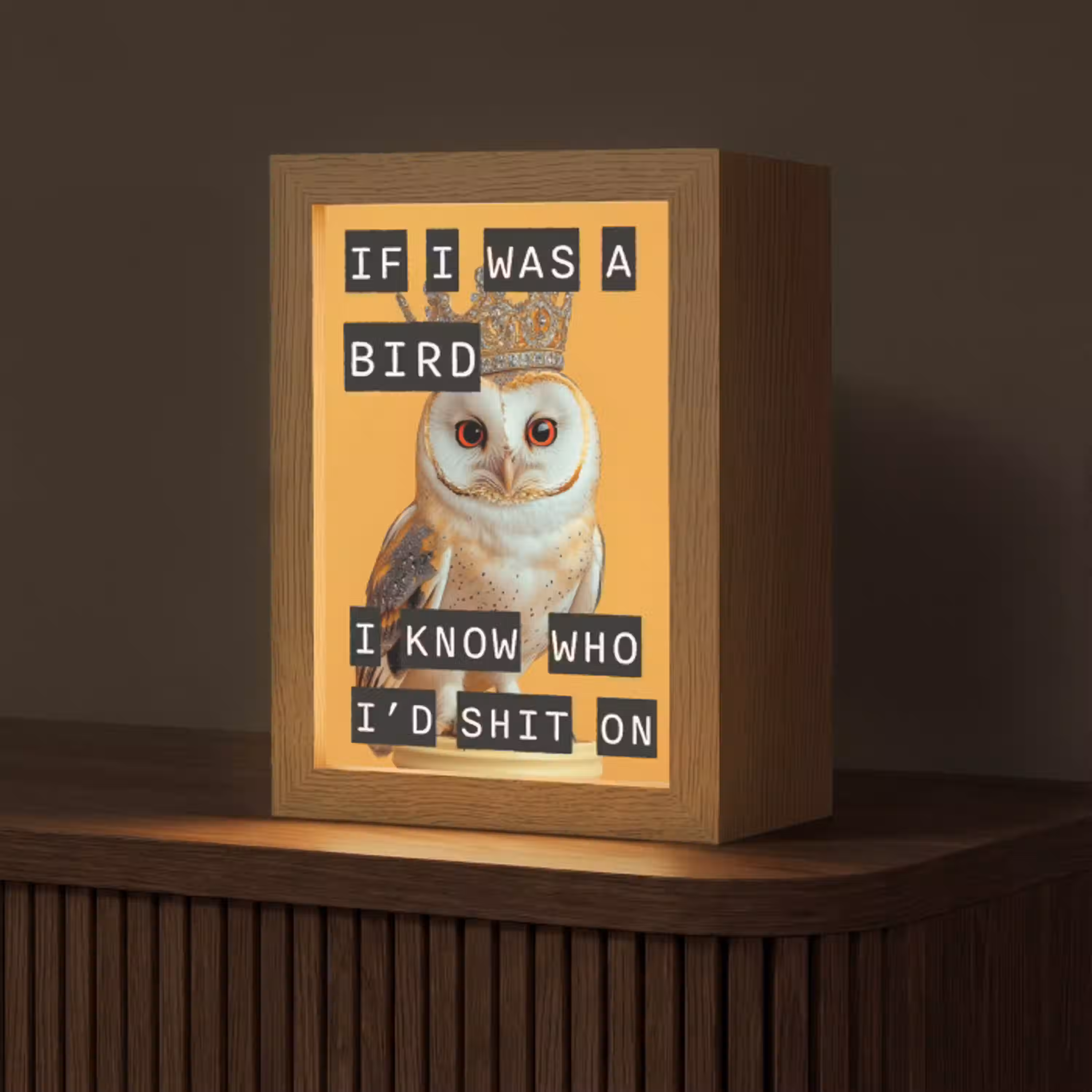 Geel - Uil - Vogel - Decoratie Light Box met kabel (Tafellamp) klein -z3d_website