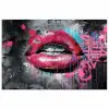 Lippen - Felroze - Graffiti - Verfstrepen poster papier klein -3d