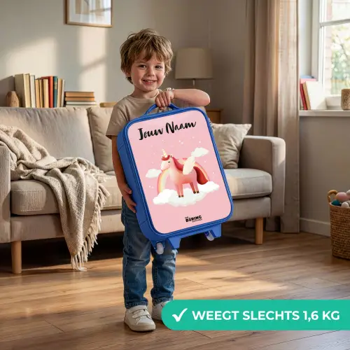 Eenhoorn - Vleugels - Roze - Regenboog Kinderkoffer - Blauw klein -sfeer2_NL