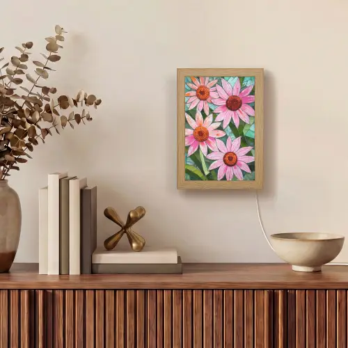 Bloemen - Roze - Glasmozaïek Light Box met kabel (Tafellamp) klein -sfeer2