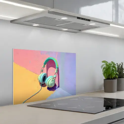 Koptelefoon - Mintgroen - Draad keuken achterwand spatscherm klein -3d_schuin