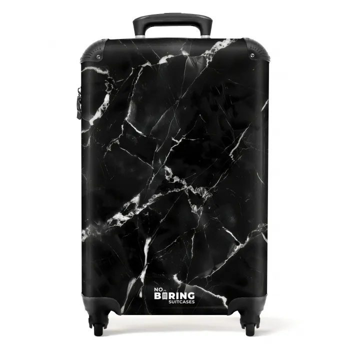 Marmer - Zwart Marmer met Witte Aderen NBS - Handbagage koffer - Kinderen Unisex middel -productfoto_recht