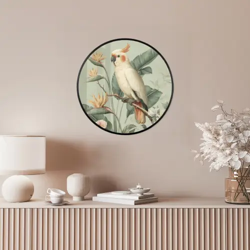 Gele kuifkaketoe - paradijsvogelbloemen - Groen Fotolijst rond zonder passe partout klein -sfeer3