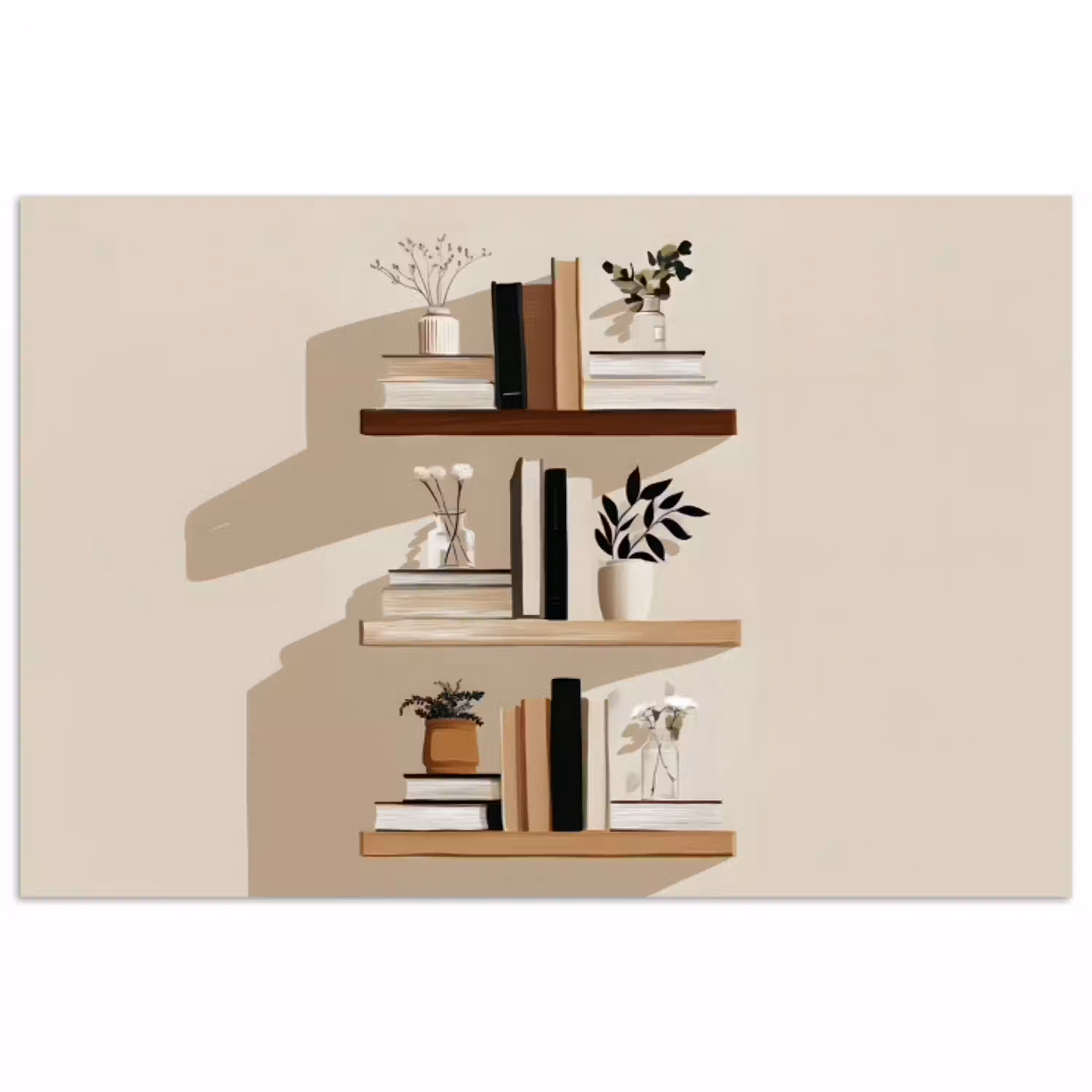 Plankjes - Boeken - Vaasjes - Planten poster papier klein -3d