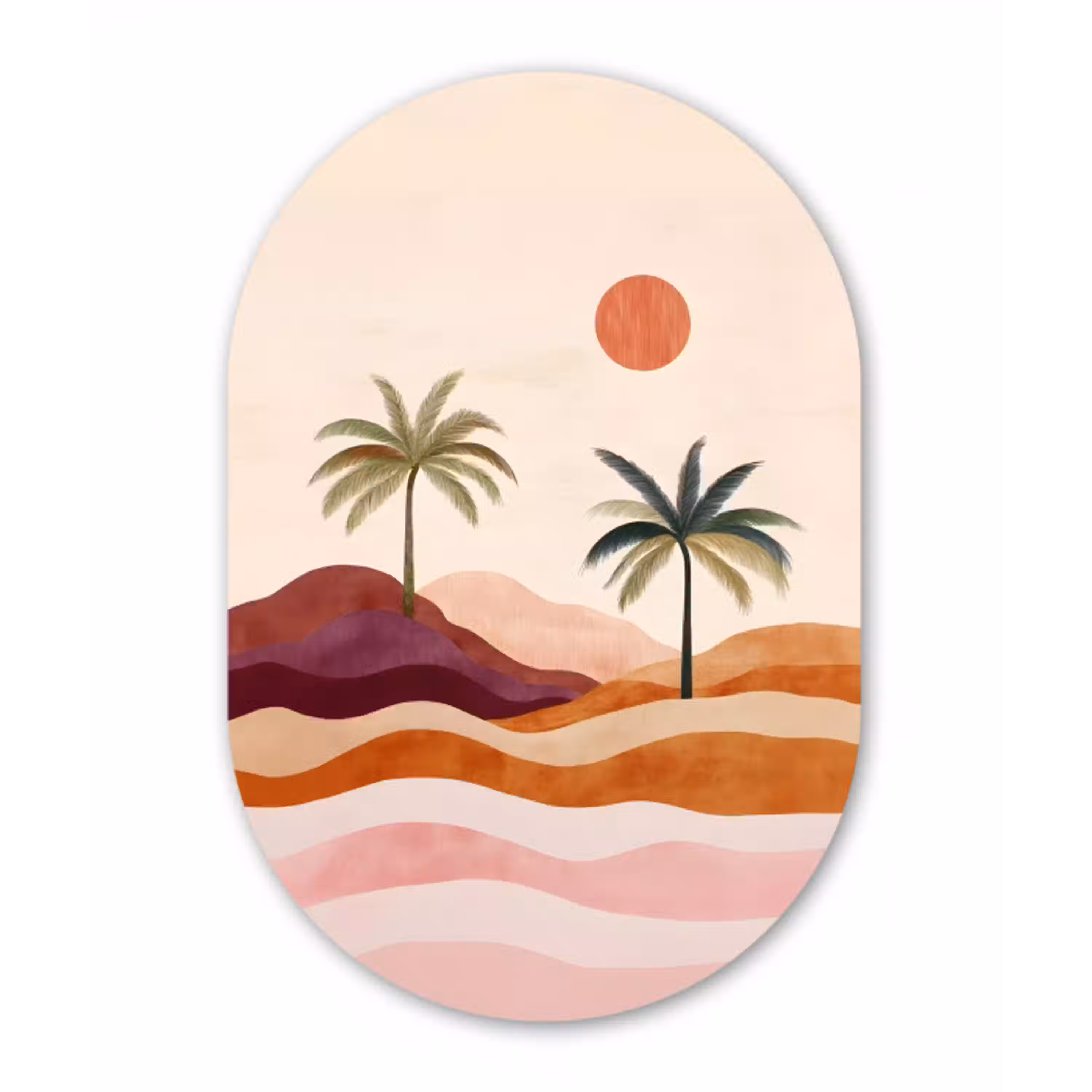 Palmbomen - Abstract - Zon - Heuvels Wandcirkel Ovaal Glas middel -3d