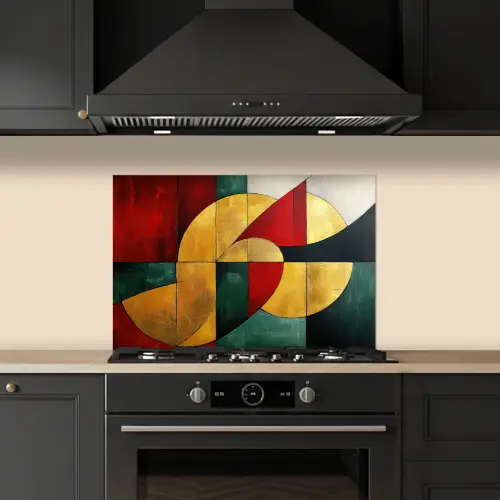 Abstract - Kerst - Goud - Rood - Groen keuken achterwand spatscherm klein -sfeer1