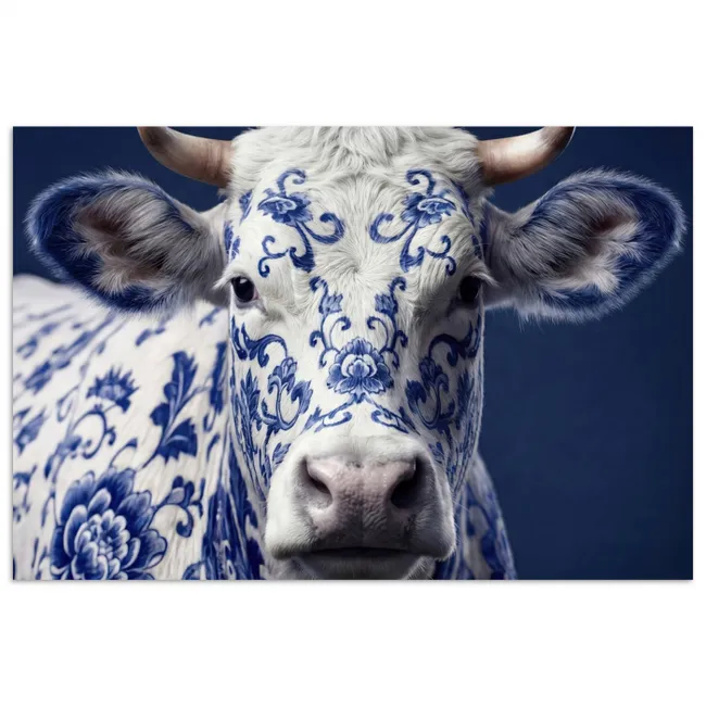 Poster - Koe - Delfts - Blauw - Artistiek