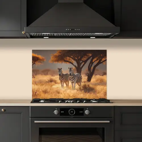 Zebra's - Savannelandschap - Gras keuken achterwand spatscherm klein -sfeer1
