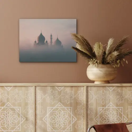 Moskee - Minaretten - Roze mist PET vilt klein -sfeer4