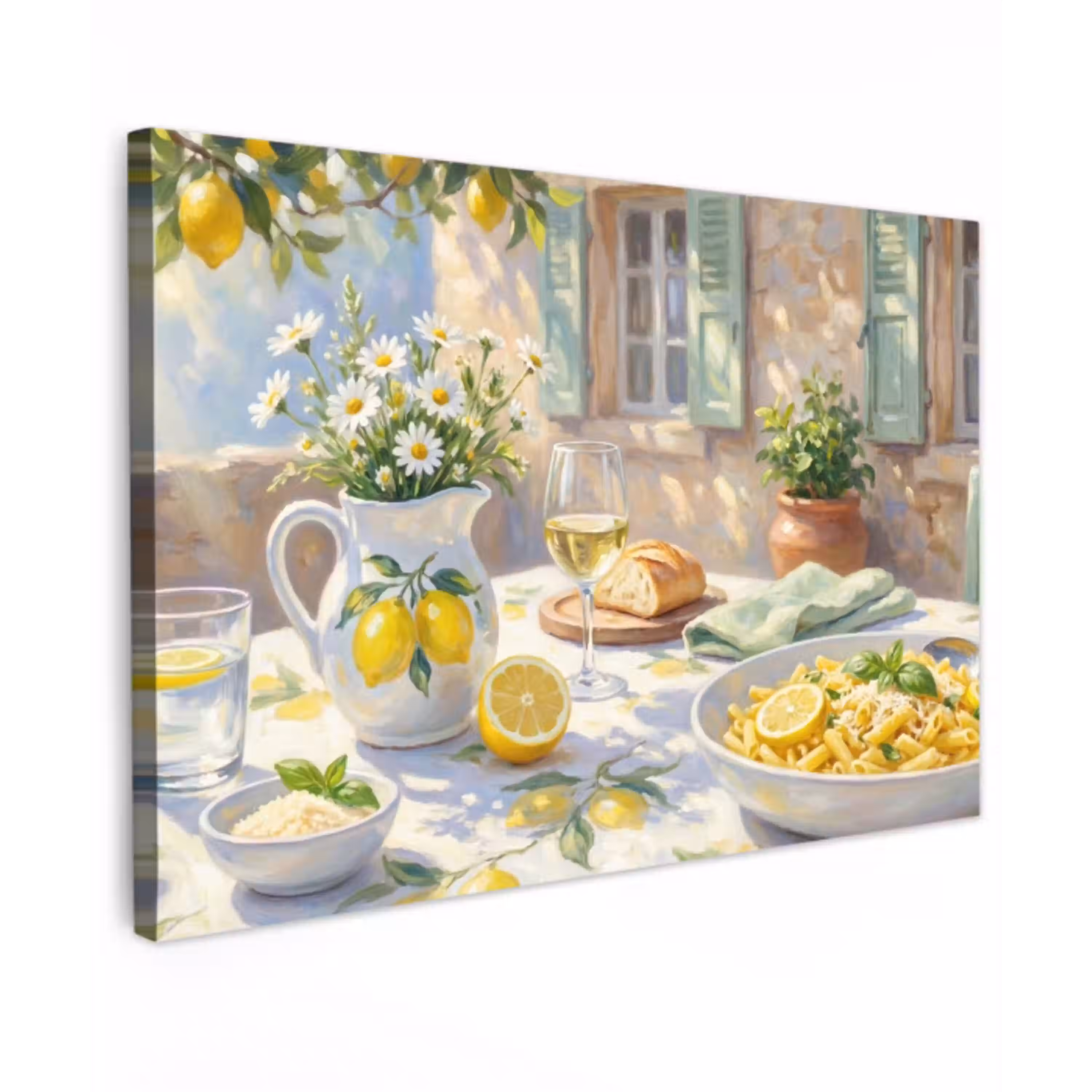 Eten - Terras - Zomer - Geschilderd - Geel Tuinposter op houten frame 2 cm dik klein -3d