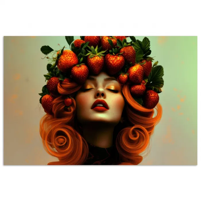 Vrouw - Aardbeien - Kroon poster papier klein -3d