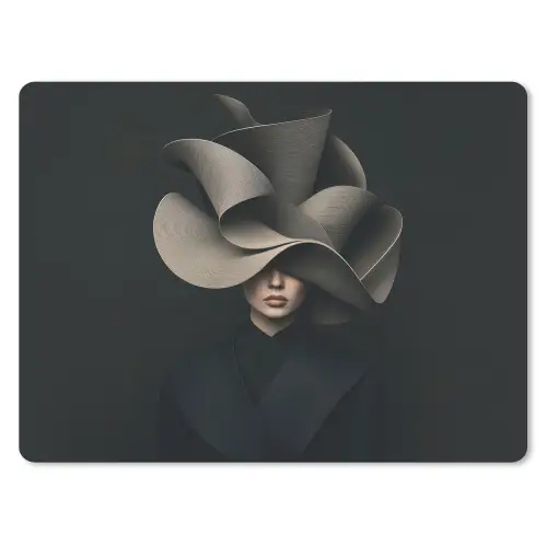 Zwarte - Hoed - Vrouw muismat rubber klein -3d