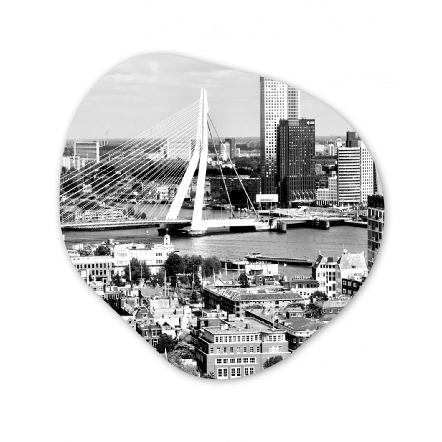 Rotterdam - Skyline - Zwart - Wit Wandcirkel Organisch Forex 3mm klein -3d