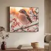 Vogel - Tak - Winter - Dieren - Sneeuw Textielframe zwart klein -sfeer3
