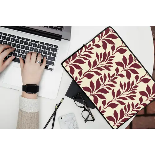 Abstract - Bladeren - Burgundy laptophoes neopreen klein 279 -bureau