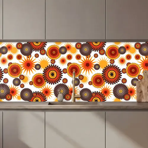 Design - Retro - Oranje - Bloemen keuken achterwand 2 middel 871 zz_3dshopping