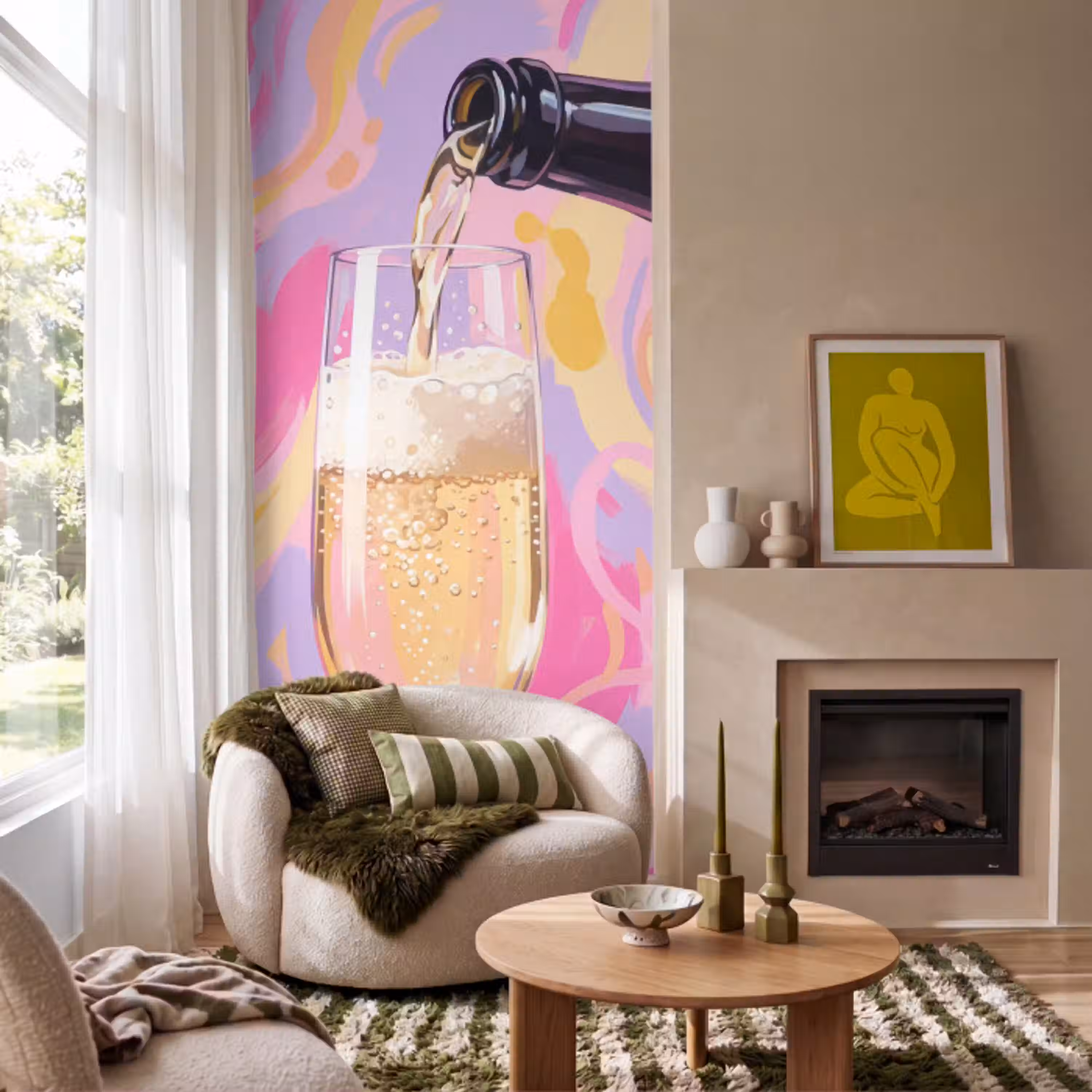 Drank - Inschenken - Feest - Abstract - Roze Behang Vlies klein -sfeer2