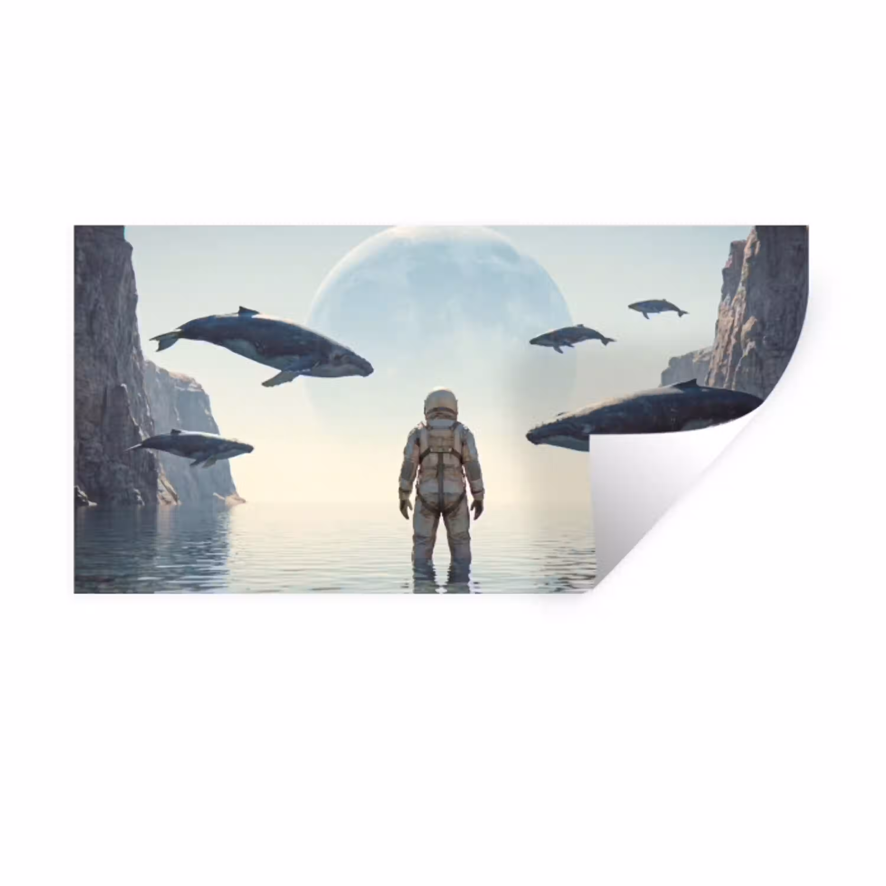 Ruimtevaarder - Walvis - Fantasie Muursticker klein -3d