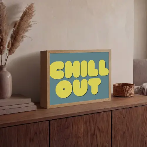 Chill out - Geel - Blauw Light Box met batterij (Wandlamp) middel -sfeer2