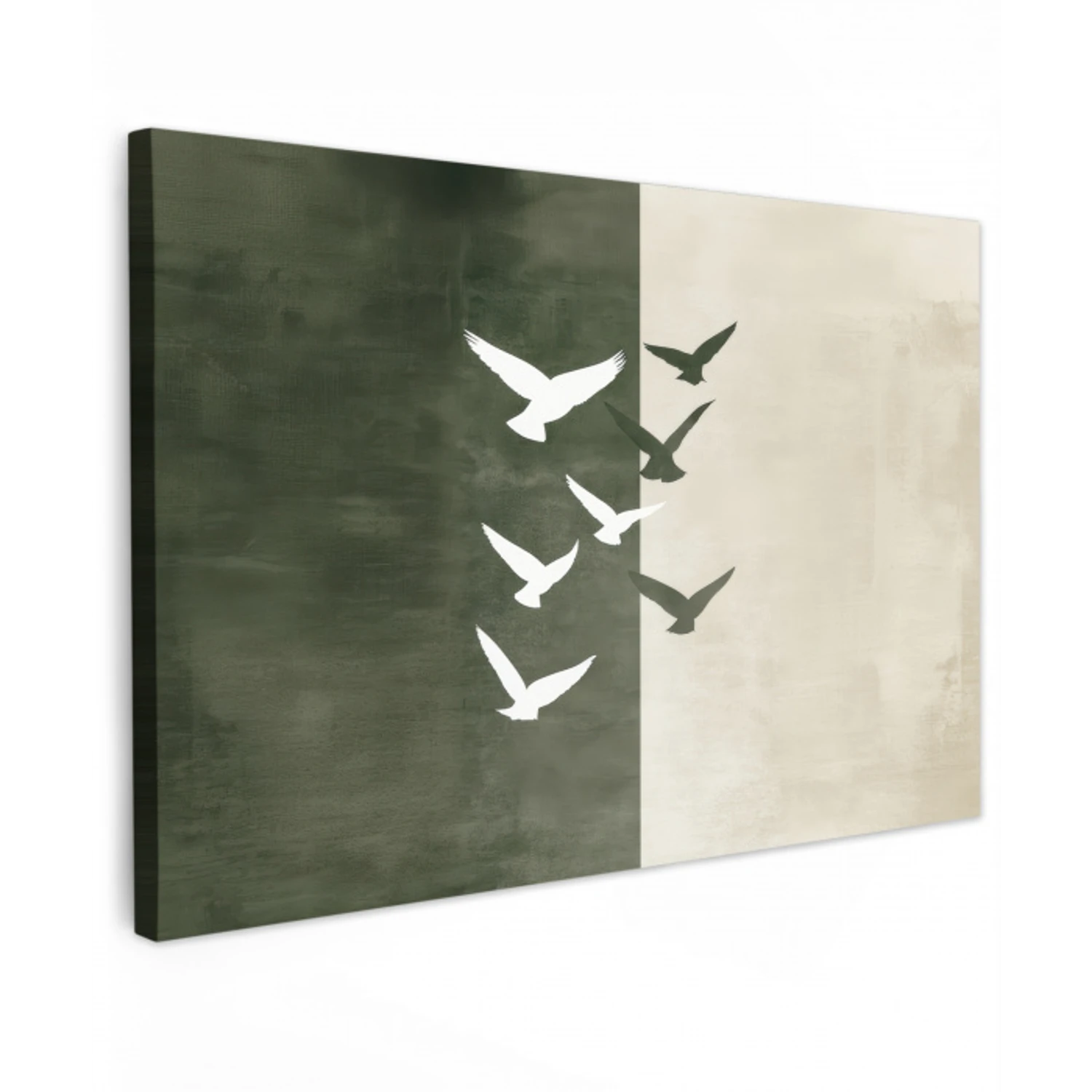 Japandi - Vogel - Groen Tuinposter op houten frame 2 cm dik klein -3d