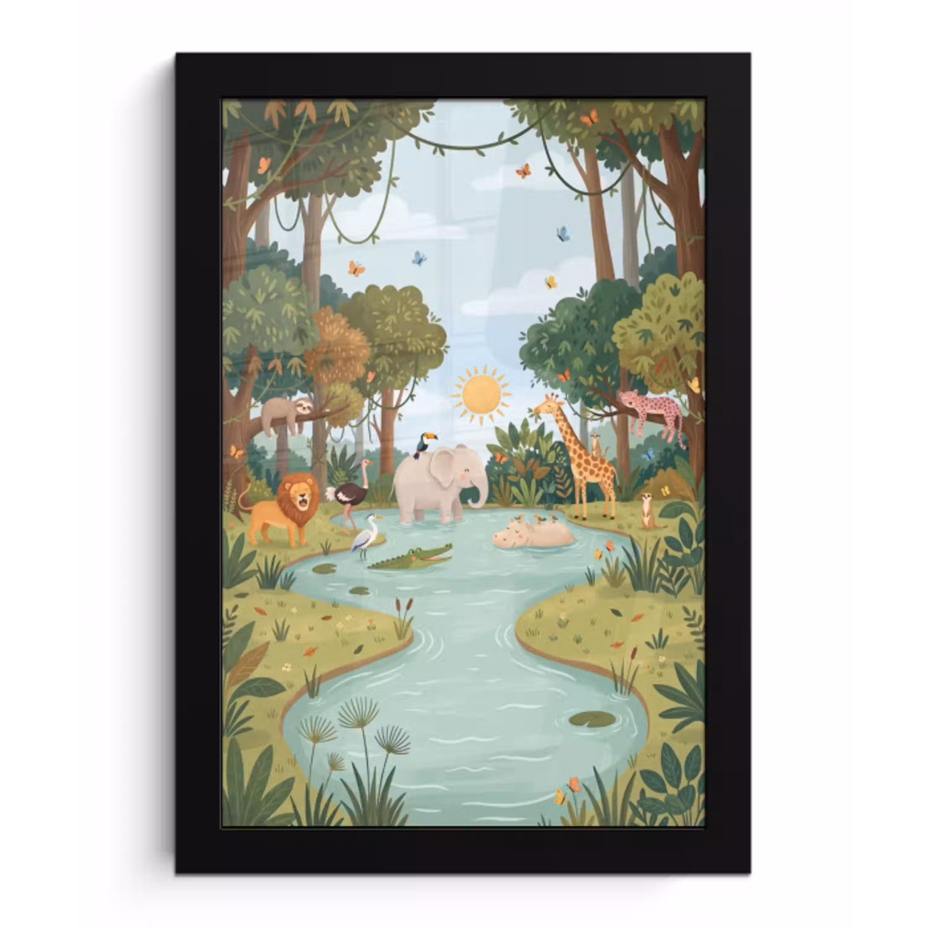 Jungle - Oase - Dieren - Kleurrijk fotolijst zwart zonder passe partout klein -3d