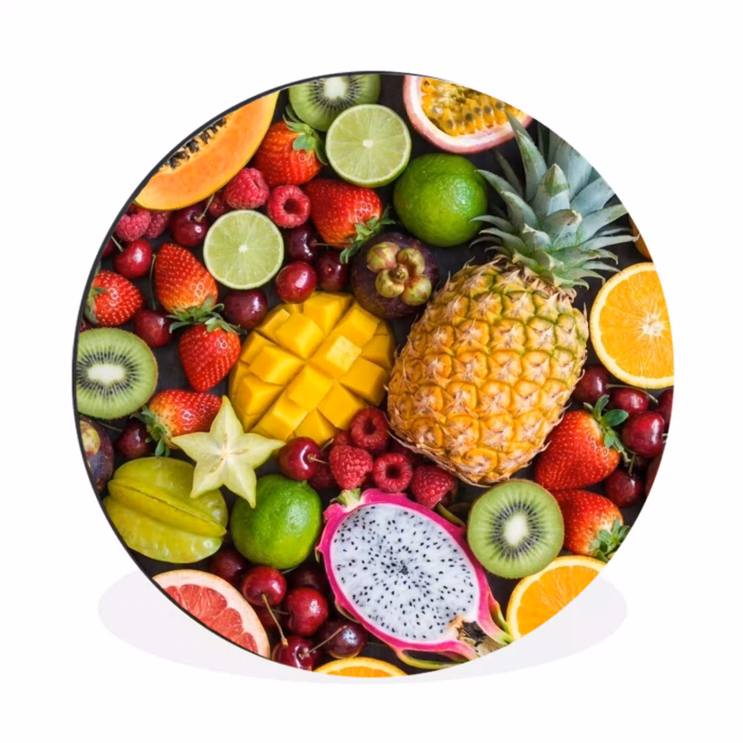 Fruit - Assortiment - Vers - Gezond - Kleurrijk Wandcirkel aluminium klein -3d