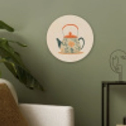 Oranje - Theepot - Bloemen - Bladeren Akoestische PET Vilt - Rond klein -sfeer2